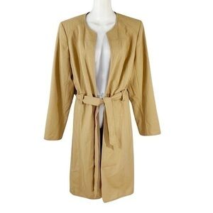 Calvin Klein camel tan belted long coat jacket 14